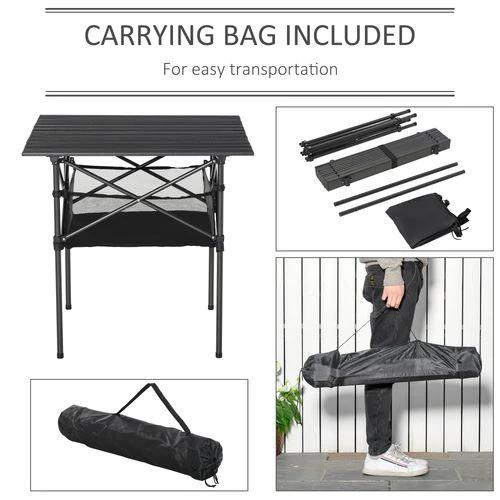 Unbranded Aluminum Camping Table Roll-Top Folding Table Picnic Table w/ Mesh Bag, Black - Picnic Tables