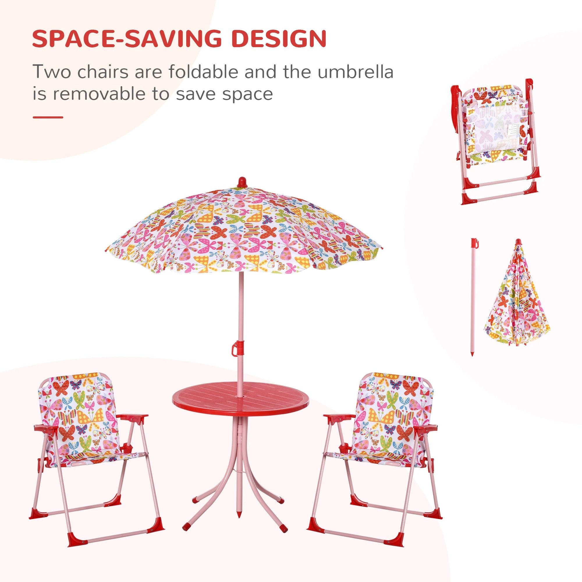 Outsunny Kids Folding Picnic Table Chair Set Butterfly Pattern Outdoor Parasol by Unbranded