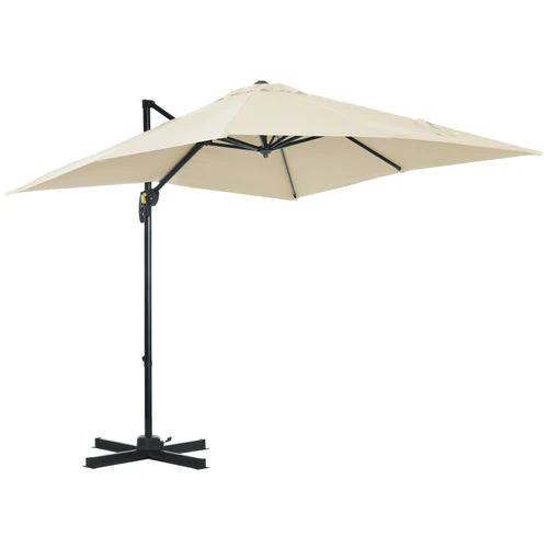 Outsunny Square Cantilever Roma Parasol 360 Rotation w/ Hand Crank, Cream White - Parasol