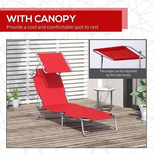 Outsunny Outsunny Folding Chair Sun Lounger w/ Sunshade Garden Recliner Hammock Red - Sun Lounger