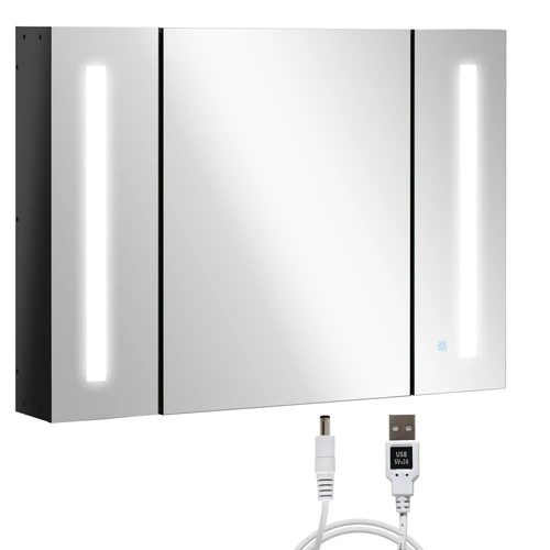 Kleankin LED Bathroom Mirror Cabinet 90cm x 65cm x 15cm with Touch Sensor Lighting for Modern Home Organization by Unbranded