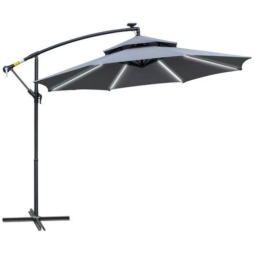 Outsunny 3(m) Cantilever Parasol Hanging Banana Umbrella w/ lights, Grey by Outsunny