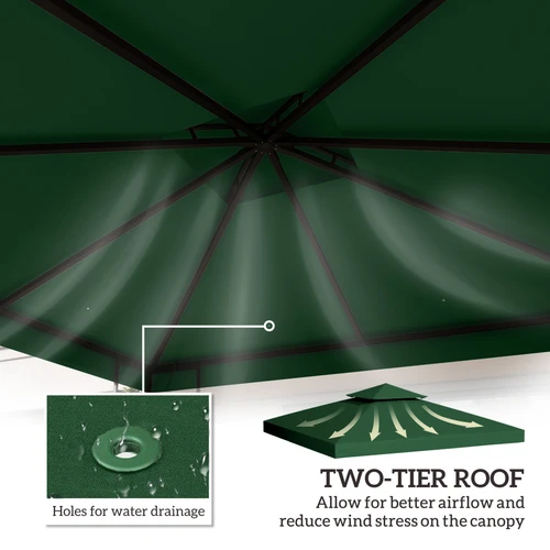 Outsunny Outsunny Replacement Canopy Roof 3 x 3 Meter Two-Tier UV Resistant Dark Green for Garden Gazebo Use - Gazebos