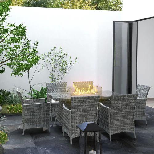 Outsunny Outsunny PE Rattan Dining Set with Fire Pit Table and Cushioned Armchairs, Grey - Garden Set