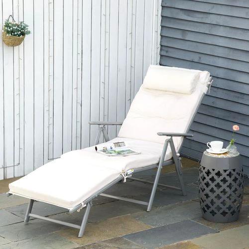 Sun Lounger Recliner Foldable Padded Seat Adjustable Texteline White by Outsunny