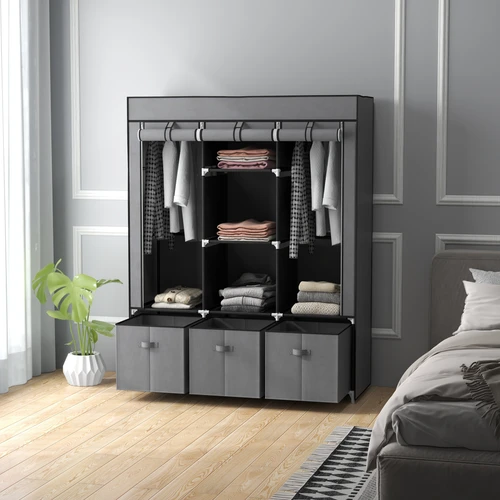 HOMCOM HOMCOM Portable Fabric Wardrobe 125x43x162.5cm with 5 Shelves 3 Drawers and 2 Hanging Rails for Organized Clothing Storage - Wardrobe
