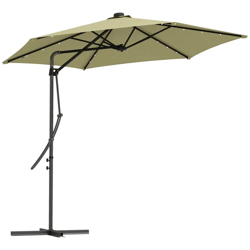 Outsunny 3 Meter Cantilever Garden Umbrella with Solar LED Lights and Cover for Outdoor Patio Enjoyment by Outsunny