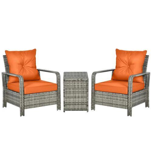 Outsunny 3 PCs PE Rattan Garden Sofa Set w/ 2 Chairs & Storage Table Orange - Garden Sofa Sets