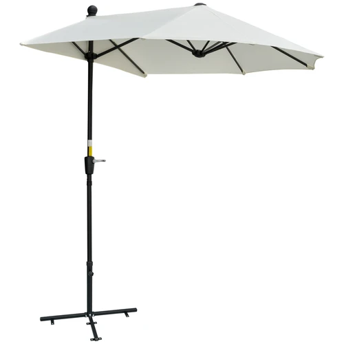Outsunny Cream White Half Parasol with Crank Handle 2m Double Canopy for Small Gardens and Outdoor Patios - Parasol