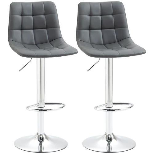 Set of 2, Adjustable Breakfast Dining Stools Swivel and Footrest, Grey by HOMCOM