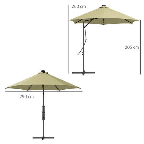 Outsunny 3 Meter Cantilever Garden Umbrella with Solar LED Lights and Cover for Outdoor Patio Enjoyment by Outsunny