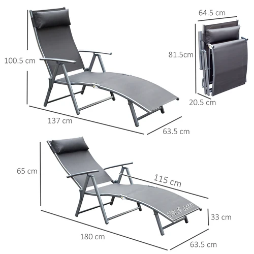 Outsunny Heavy-Duty Sun Lounger Recliner with 7 Adjustable Levels and Foldable Design for Outdoor Relaxation Enthusiasts - Sun Lounger