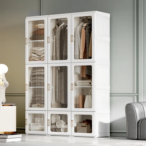 HOMCOM HOMCOM Portable Wardrobe 104x50x170cm Modular Storage with Clear Doors and Hanging Rods for Home Organization - Wardrobe