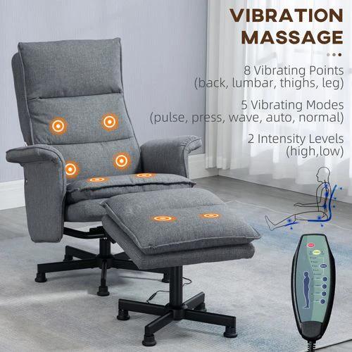 HOMCOM Swivel Recliner Chair w/Footstool Massage Points Remote Control Grey by HOMCOM