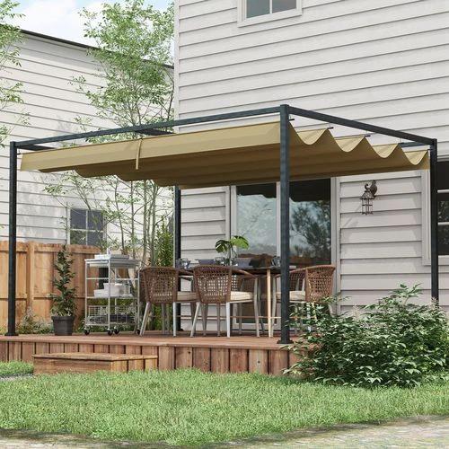 Outsunny 3x2m Metal Pergola Gazebo Patio Sun Shelter Retractable Canopy Khaki by Outsunny