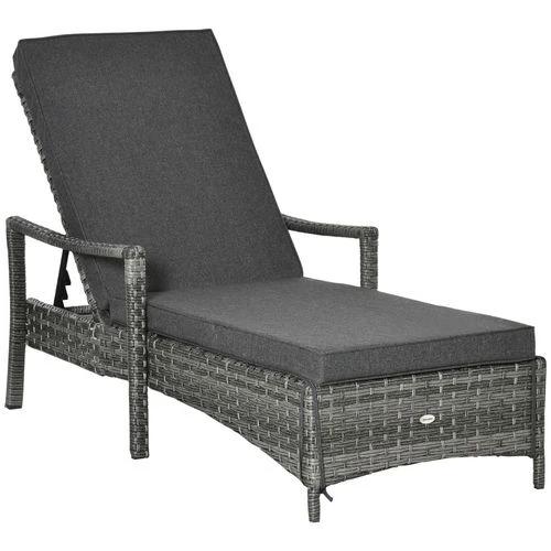 Rattan Single Sun Lounger Reclining Chair 4 Adjustable Backrest & Cushion Grey by Outsunny