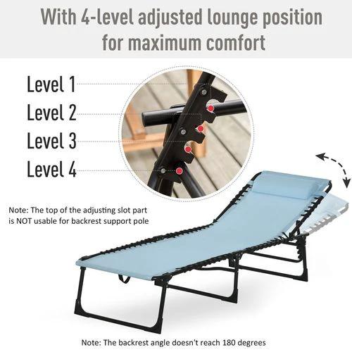 Outsunny Folding Beach Chair Chaise Lounge 4 Adjustable Positions, Baby Blue by Outsunny