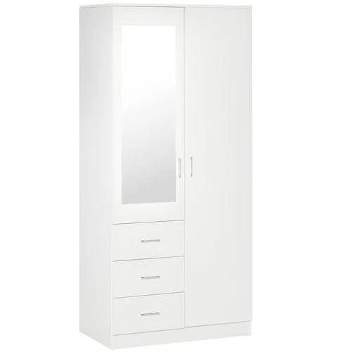 Unbranded 2-Door Wardrobe w/ Adjustable Shelf 3 Drawers for Bedroom, 180cm, White - Wardrobe