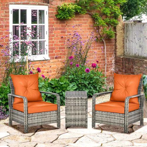 Outsunny 3 PCs PE Rattan Garden Sofa Set w/ 2 Chairs & Storage Table Orange - Garden Sofa Sets