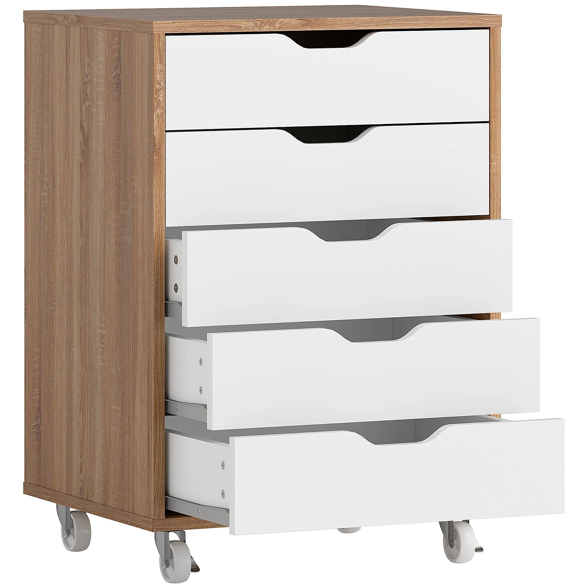 Vinsetto Vinsetto Mobile Filing Cabinet, 5-drawer File Cabinet with Wheels, Oak - Filing Cabinet