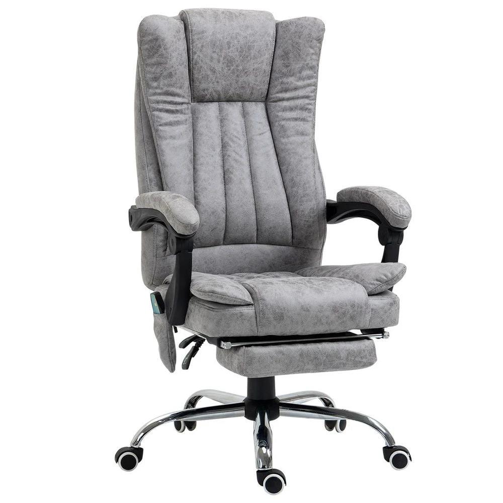 Vinsetto 6-Point Vibrating Massage Office Chair w/ Microfibre Upholstery Arms Grey - Office Chair