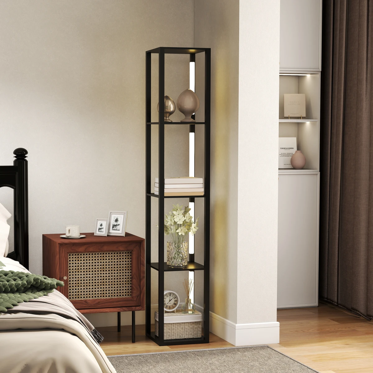 Shelf floor lamps: the small-space living room solution