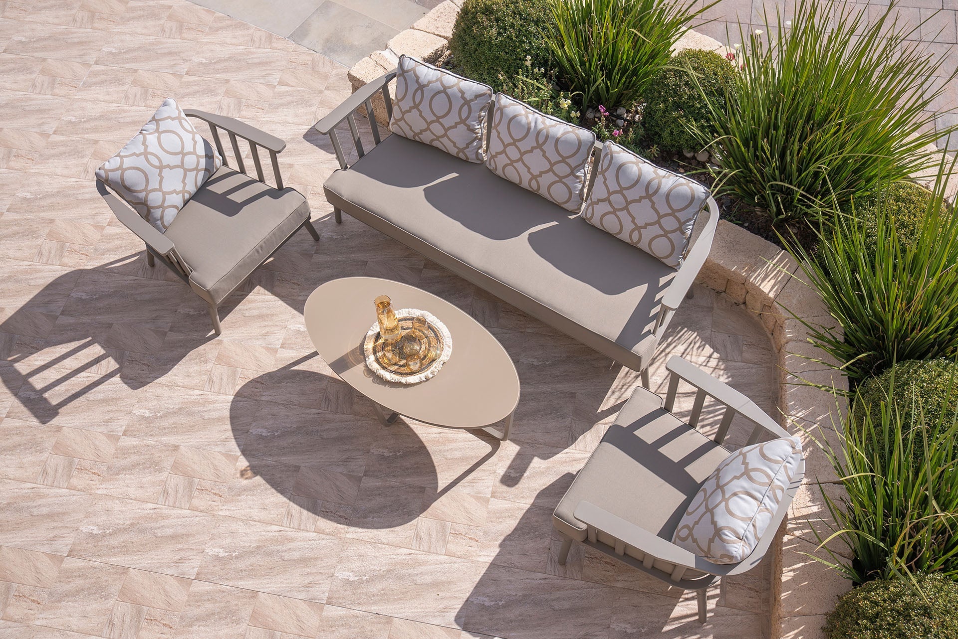 Garden sofa and chair set with oval table