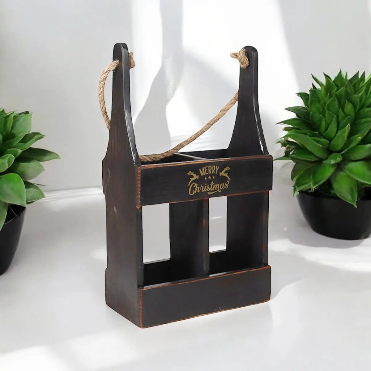 MSL 39CM WOODEN BLACK 2 BOTTLE WINE HOLDER - Wine Rack