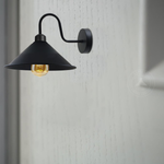 Home Symphony Premium Wall Light 8In Cone Shade Swan Neck E27 For Home in matte black with curved arm.
