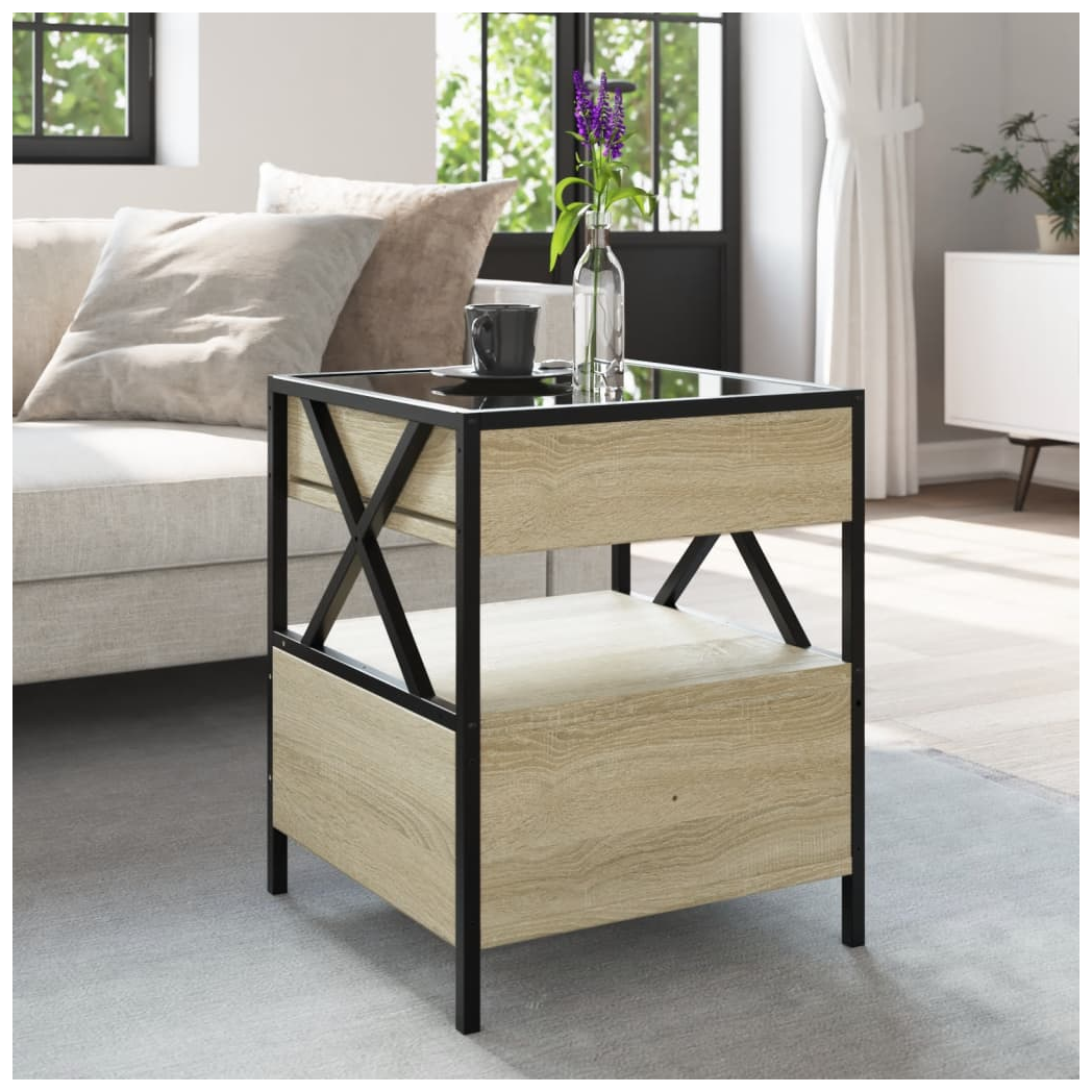 vidaXL Coffee Table 40x40x51 cm Infinity LED RGB Mirror Sonoma Oak For Living Room - vidaXL - Home Symphony