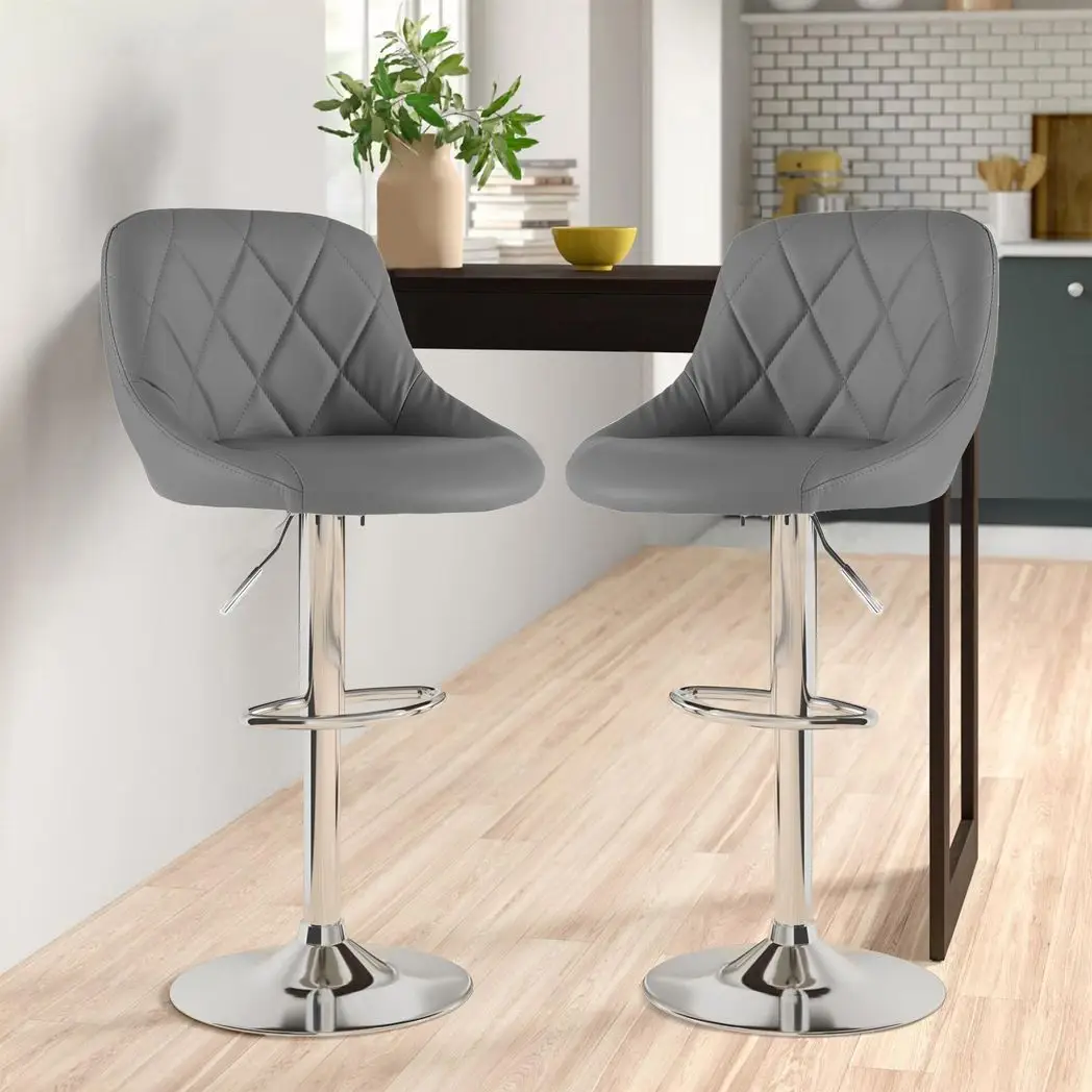 Neo Neo Set of Two Dark Grey Leather Bar Stools - Bar Stool