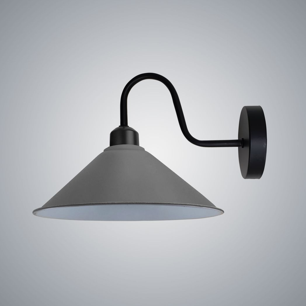 Home Symphony Premium Grey Wall Lamp Cone Shade Swan Neck For E27 Socket, grey cone shade and curved swan neck arm