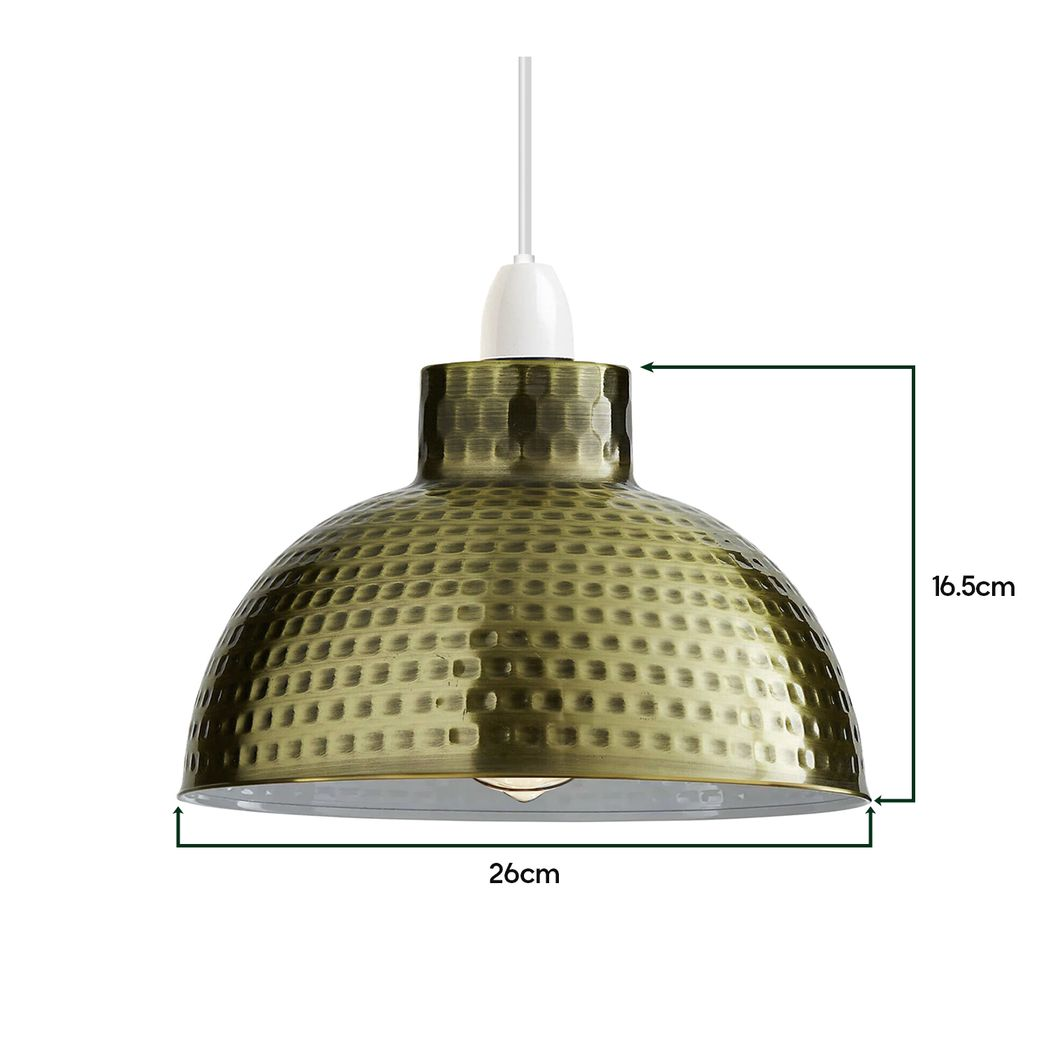 Green Brass Dome Lamp Shade 26cm Easy Fit Home Decor by Home Symphony with hammered brass finish