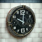 MSL 40CM WALL CLOCK - Brass Fittings - Black Clock Face - Requires 1 X AA Battery - Clock