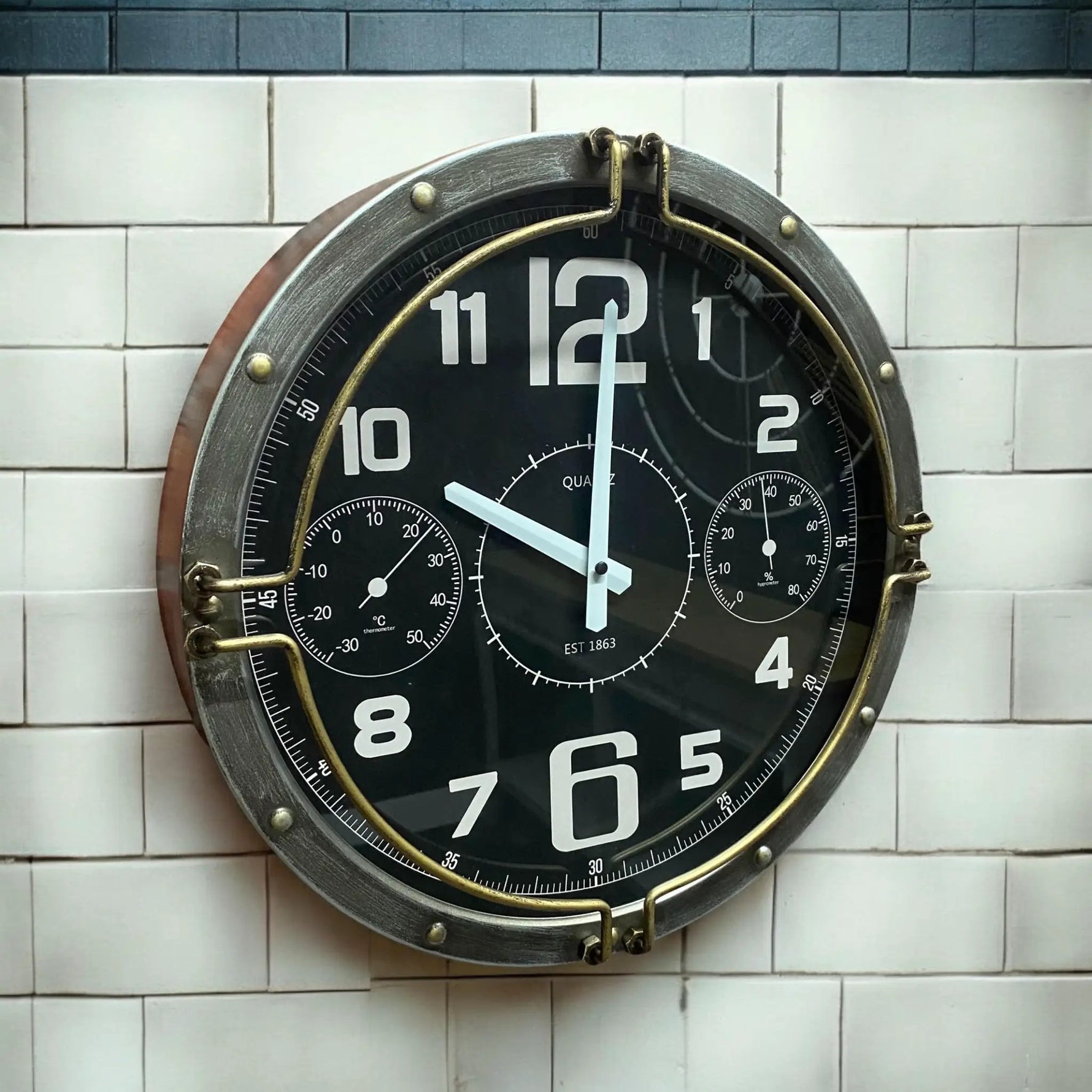 MSL 40CM WALL CLOCK - Brass Fittings - Black Clock Face - Requires 1 X AA Battery - Clock
