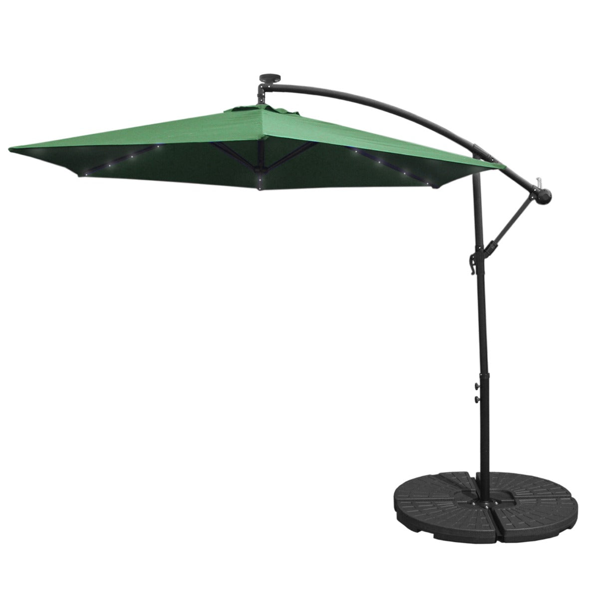 Green Cantilever Parasol 3m LED Fan Base Outdoor