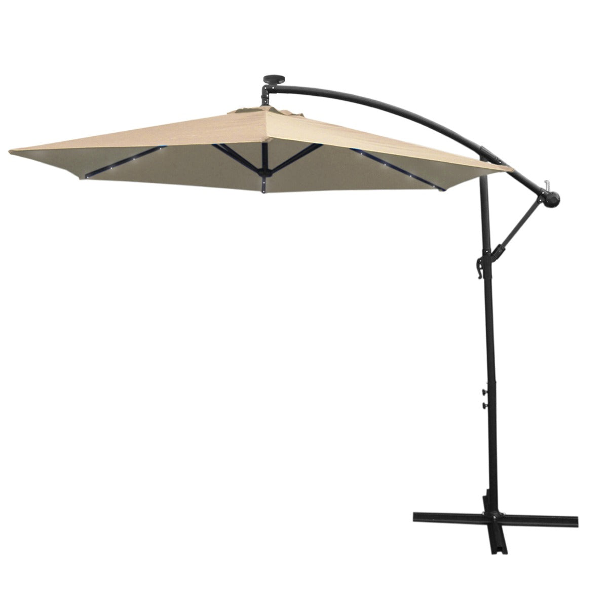 Premium LED Cantilever Parasol 3M Beige UV Protected Outdoor Garden Sun Shade Solution