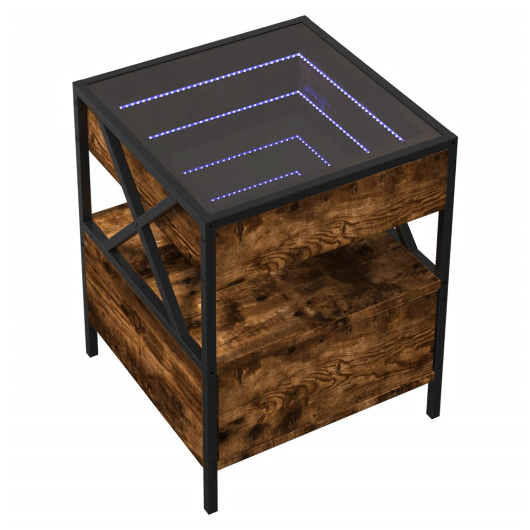 vidaXL Coffee Table 40x40x51 cm Infinity LED Mirror Smoked Oak Finish For Living Room - vidaXL - Home Symphony