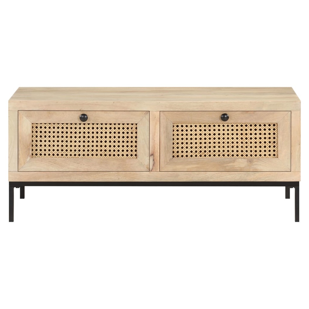 VidaXL Coffee Table 90x50x37 cm Solid Mango Wood and Natural Cane for Living Room Decor