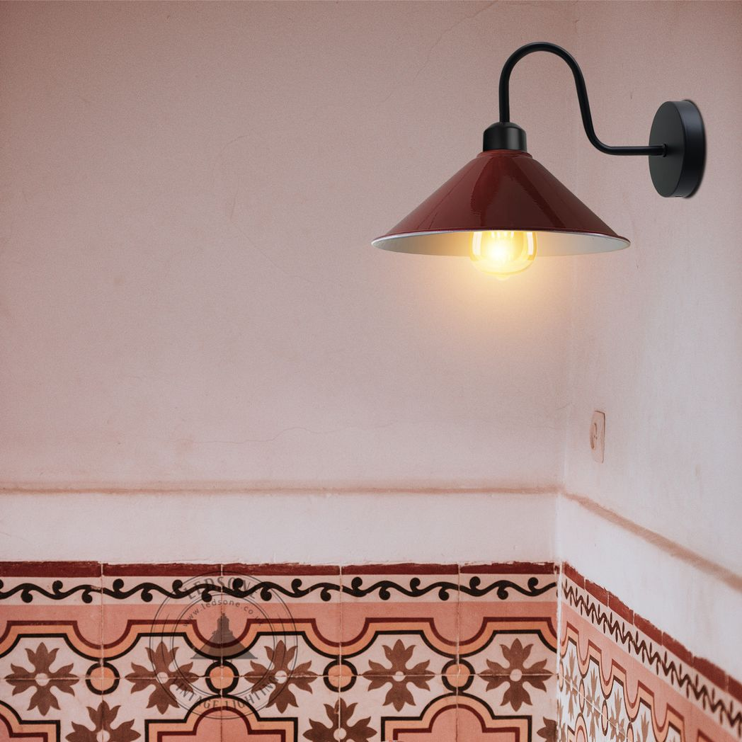 Burgandy Wall Light Swan Neck Cone Shade E27 Base Socket by Home Symphony burgundy wall lamp with curved swan neck