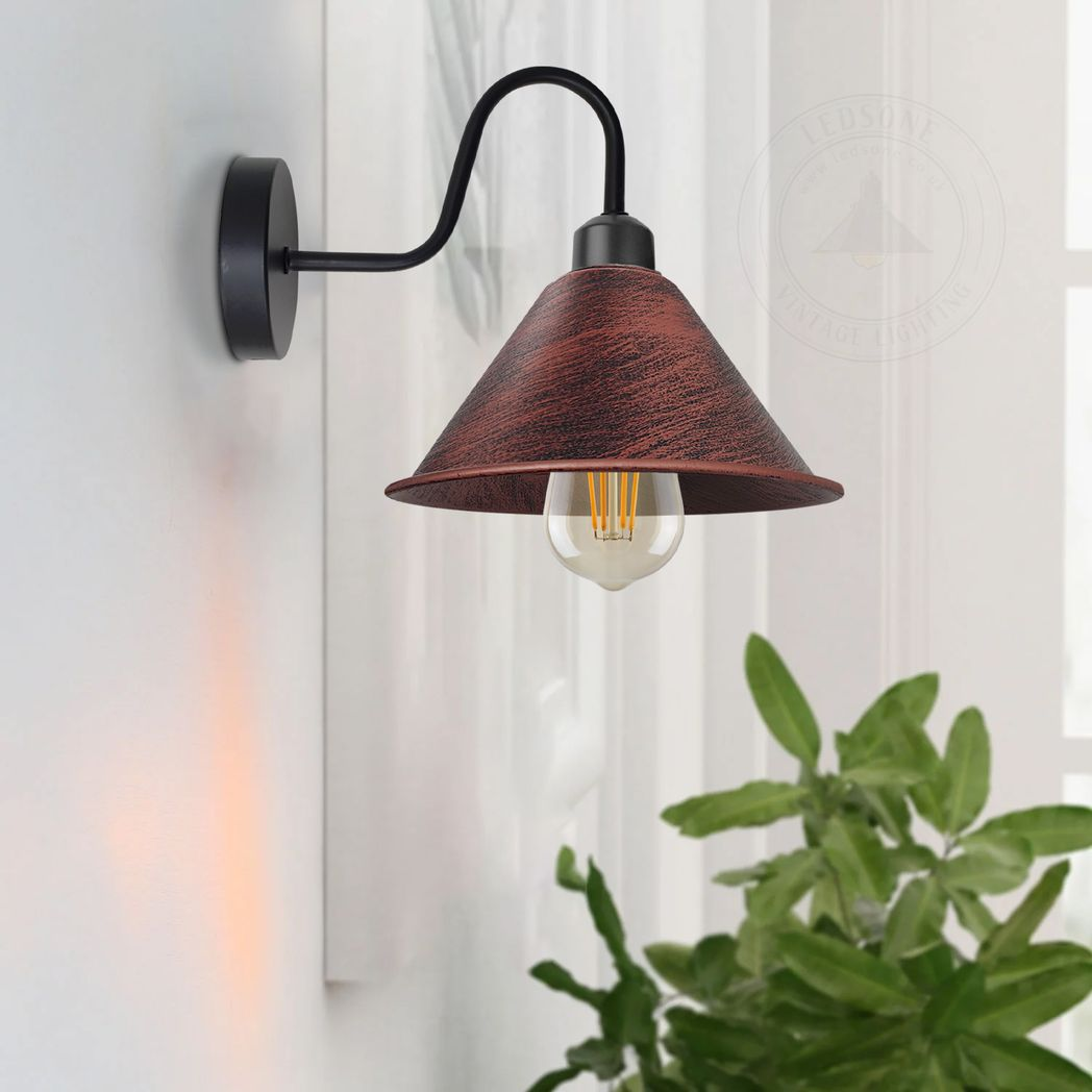 Rustic Vintage Wall Light Cone Shade E27 Base For Home Deco by Ledsome Vintage Lighting