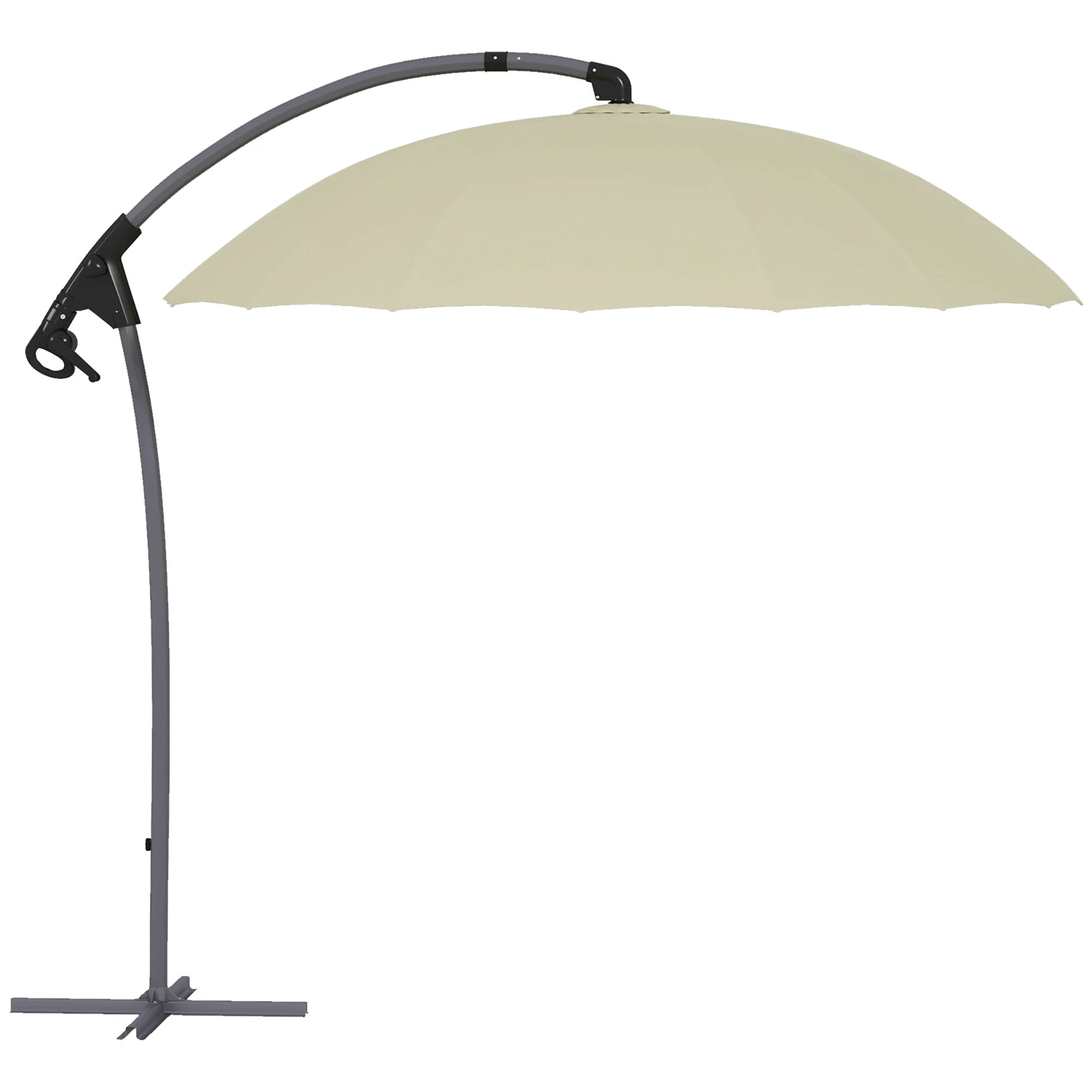 Outsunny Outsunny 2.7m Cantilever Parasol with Cross Base, Crank Handle, 16 Ribs, Beige - Parasol