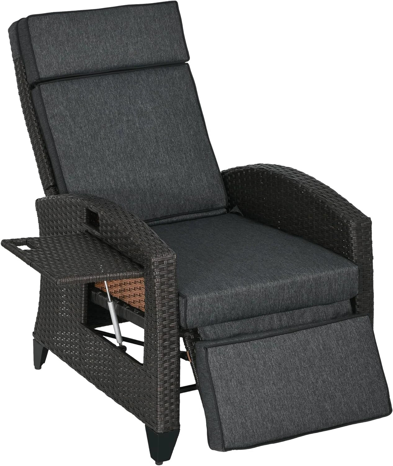 Outsunny Outdoor Recliner Chair with Cushion Rattan Reclining Lounge Chair by Outsunny