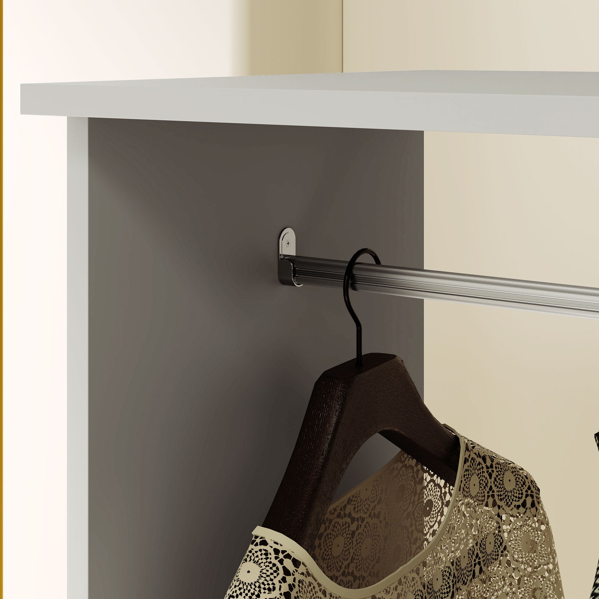 HOMCOM Rolling Open Wardrobe Hanging Rail Storage Shelves for Clothes, Grey - Home Symphony