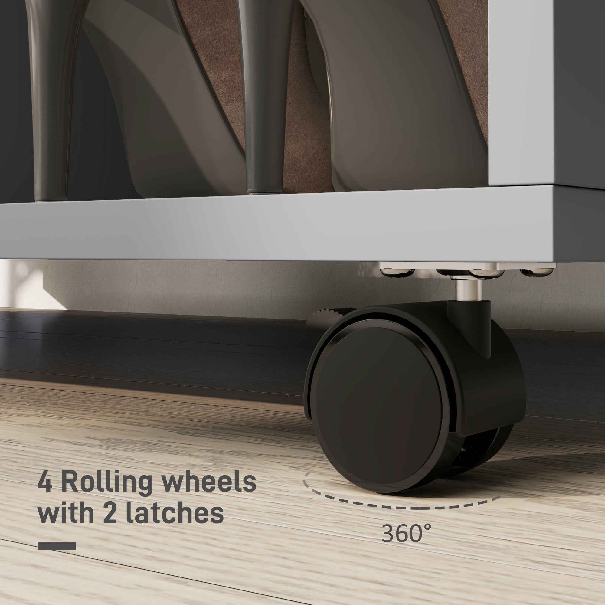 HOMCOM Rolling Open Wardrobe Hanging Rail Storage Shelves for Clothes, Grey - Home Symphony