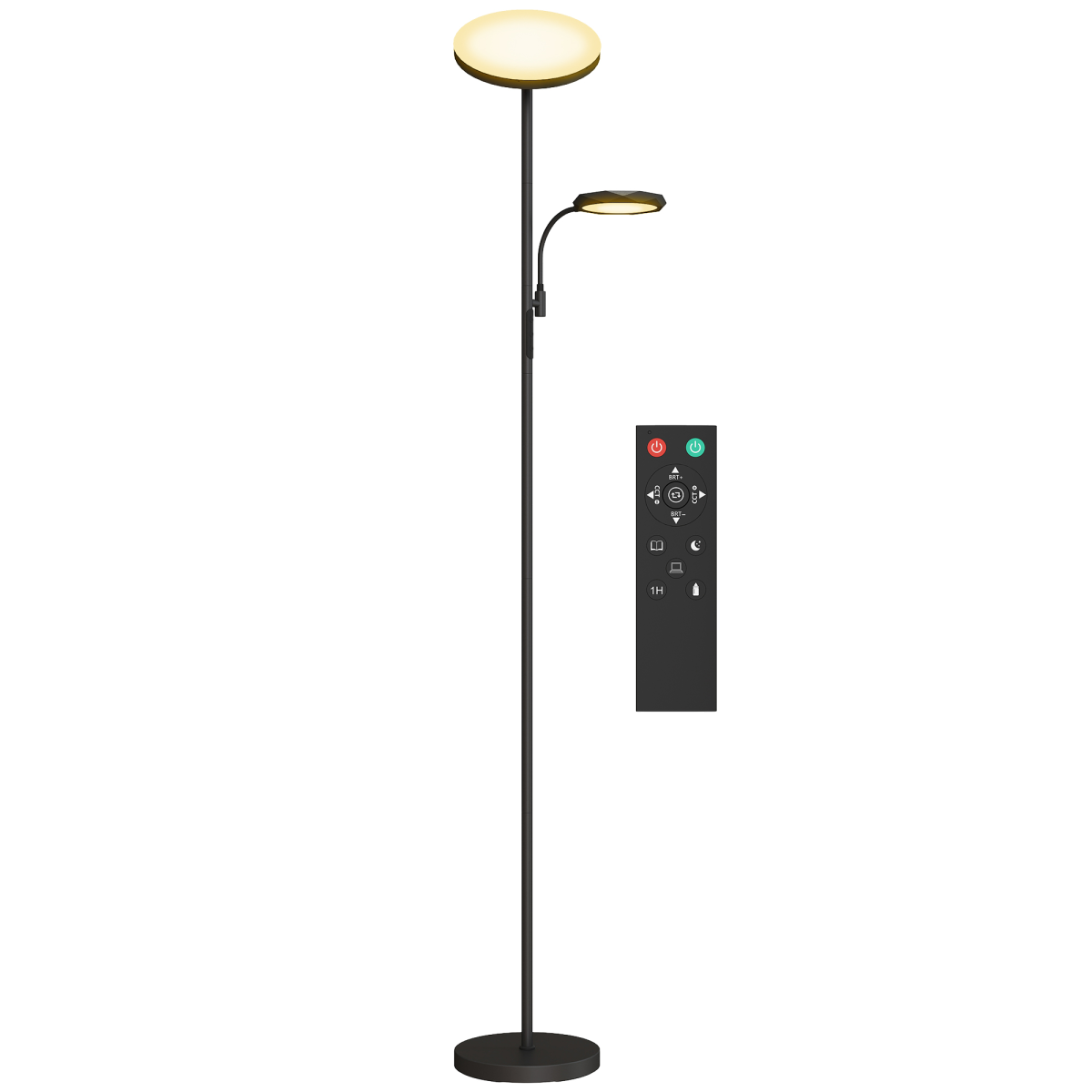HOMCOM Floor Lamp for Living Room, Standing Lamp with 4 Scene Modes, Black, offers adjustable brightness and color temperature.