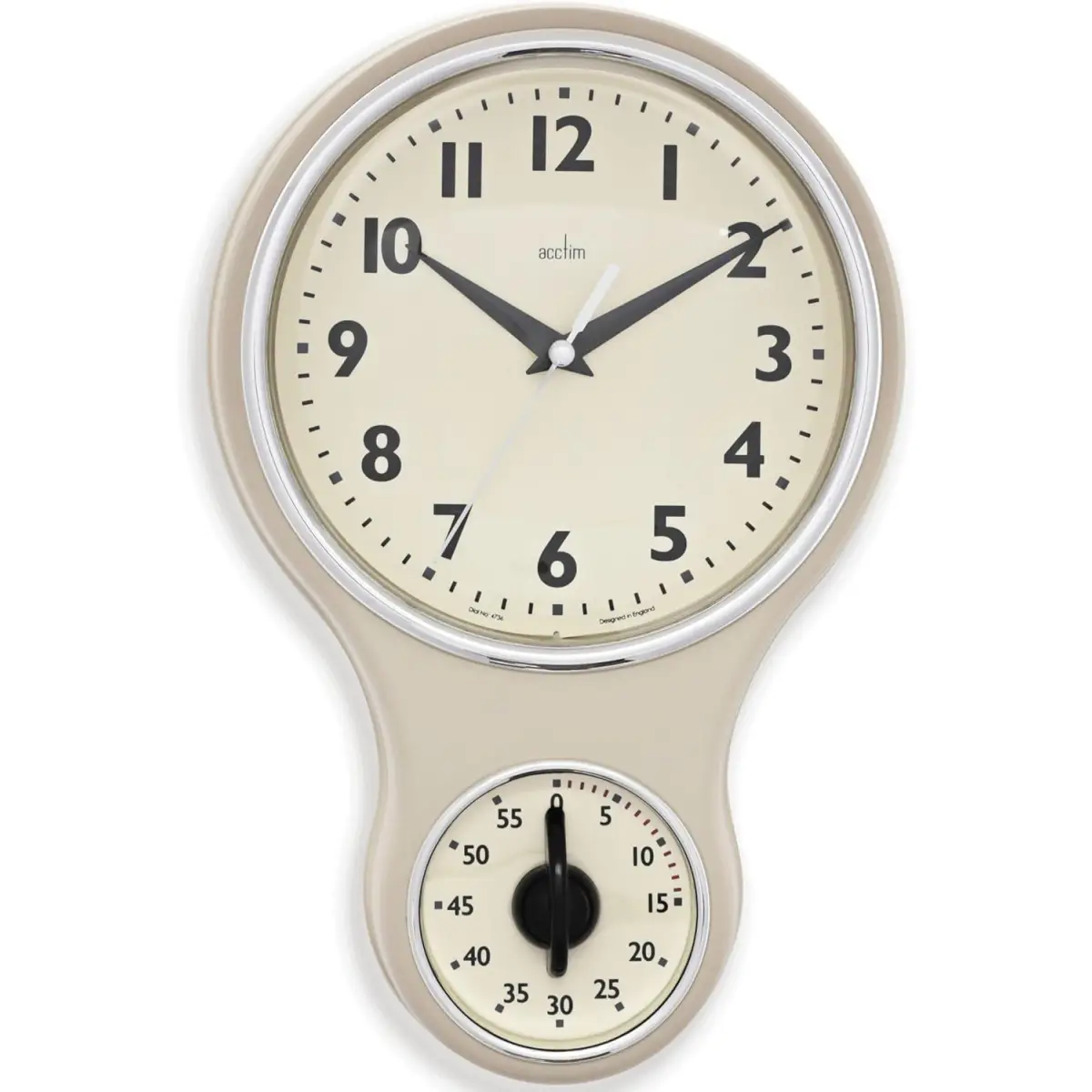 Acctim Acctim Kitchen Time 20cm Timer Quartz Retro Style Domed Glass Lens Cream Wall Clock 21592 - Clock