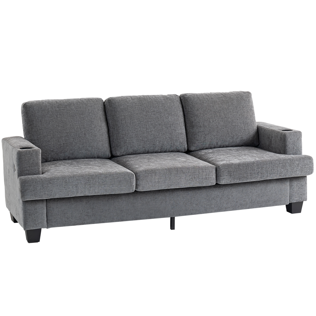 Homcom Sofa 3 Seater Gray With USB Ports Cup Holders Home - HOMCOM - Home Symphony