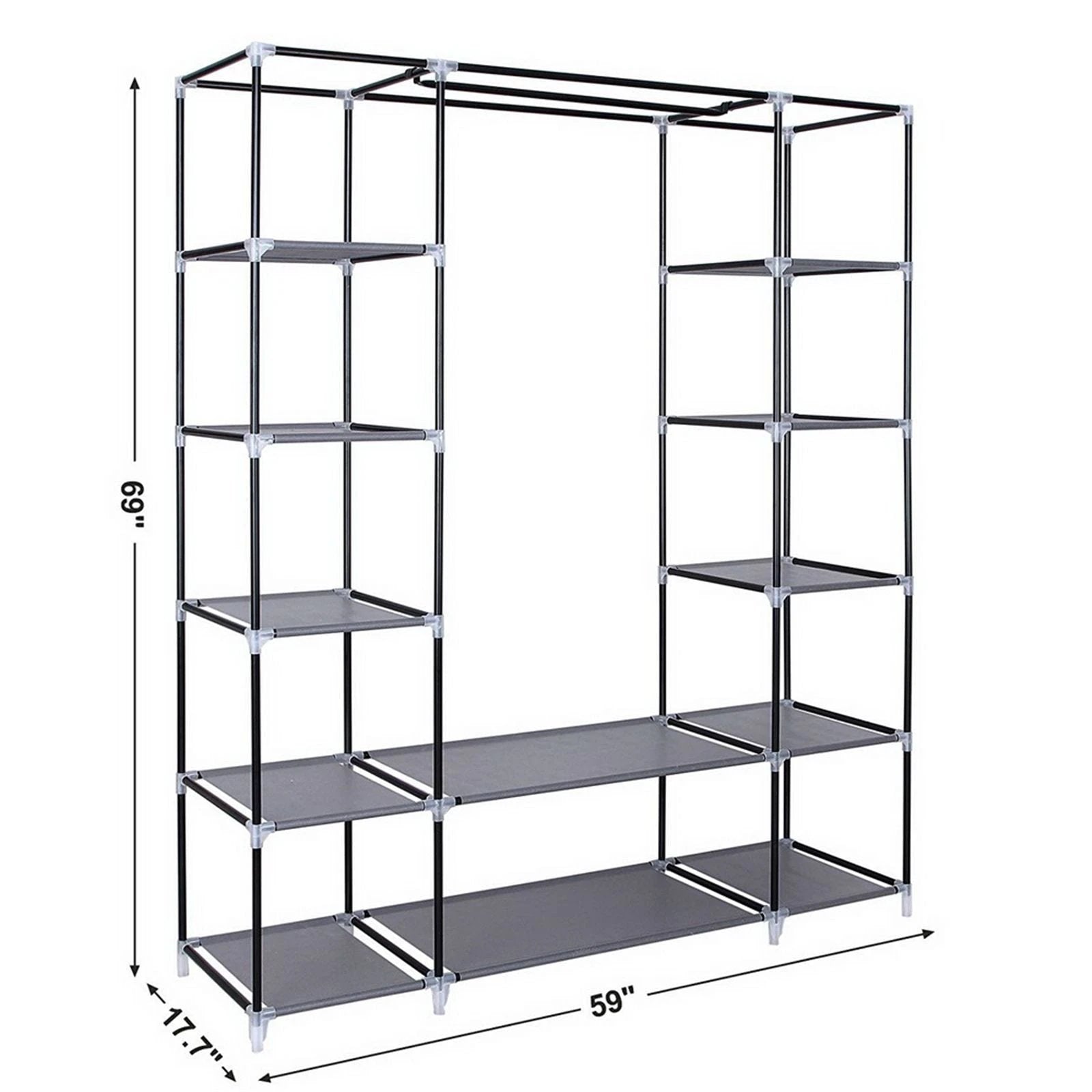 69" Portable Clothes Closet Wardrobe Storage Organizer with Non-Woven Fabric Quick and Easy to Assemble Extra Strong and Durable Gray by N/A