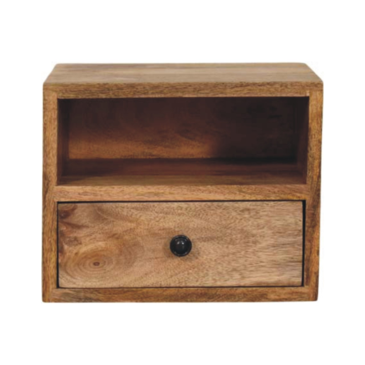 Artisan Nightstand Wall Mounted One Drawer Oak Mango Wood Open Shelf For Modern Bedrooms